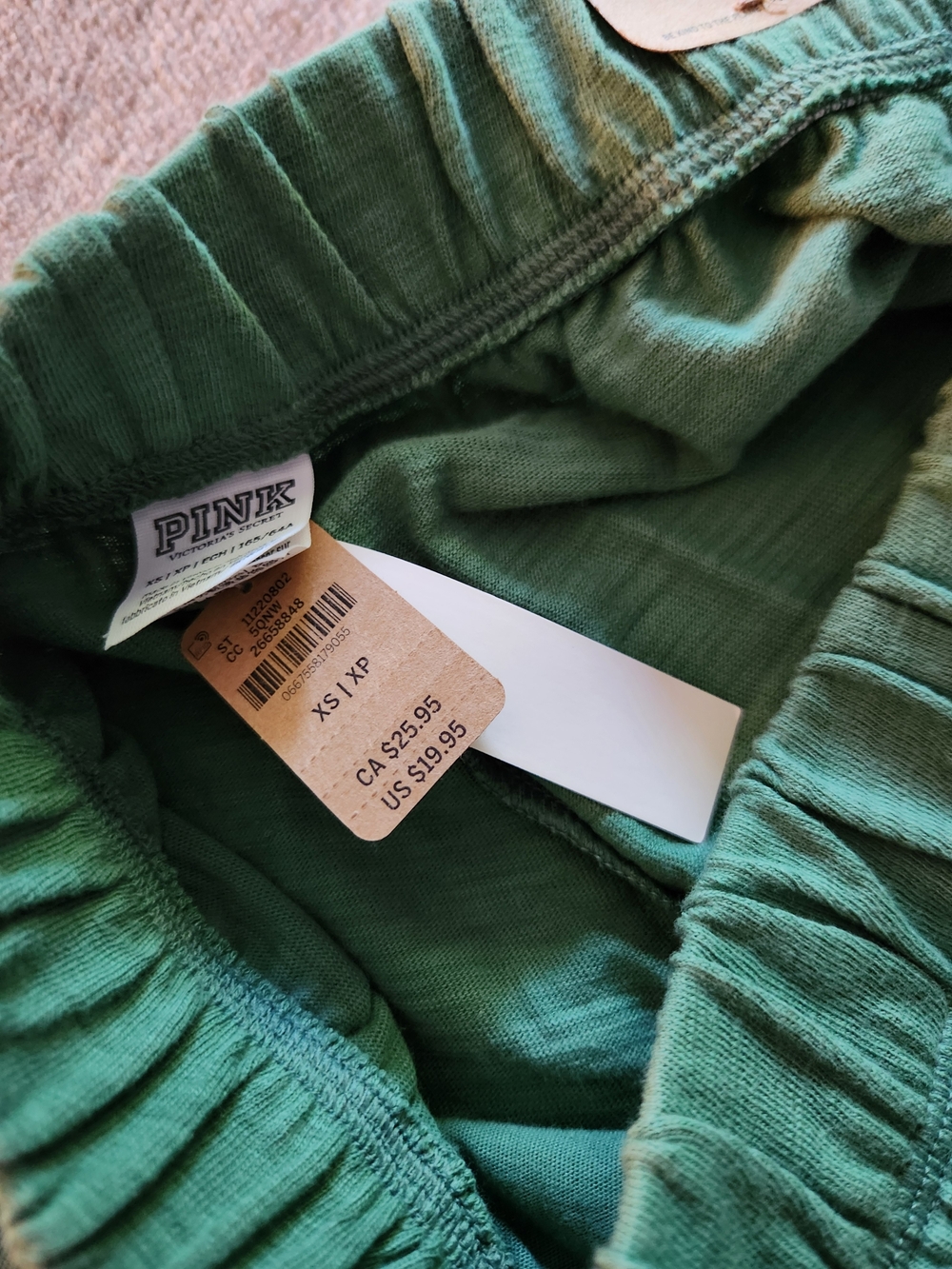 PINK Victoria's Secret Womans Green Ribbed Bottoms - Elastic Waist